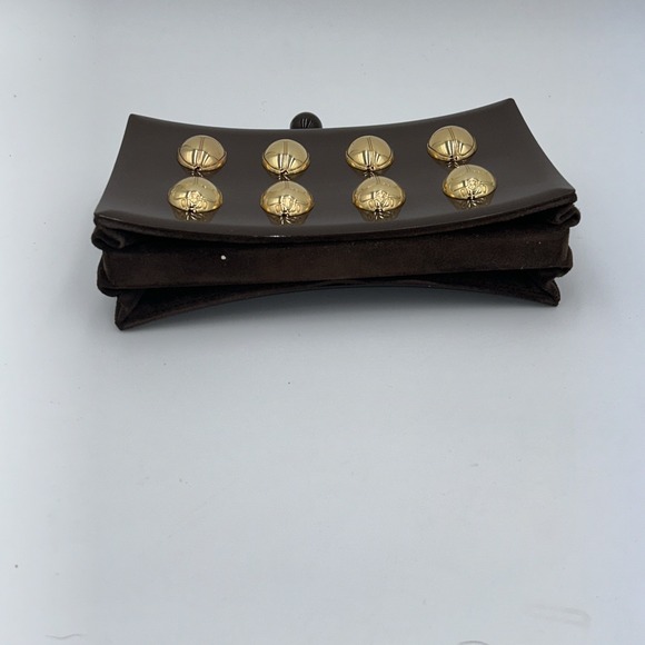 Tory Burch Vintage Rare Brown Lucite, Gold Embossed Scarab & Suede Back Clutch - Picture 8 of 8